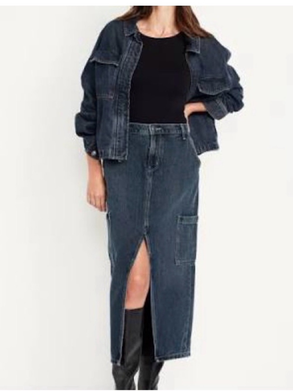 Old Navy Drapey Denim Skirt | Mid Rise | Washed Black | Size 10 | #508529